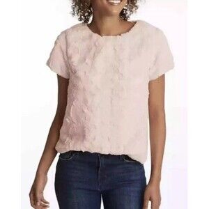 Adyson Parker M Cameo Rose Pink Top Short Sleeve Faux Fur Sherpa Shirt